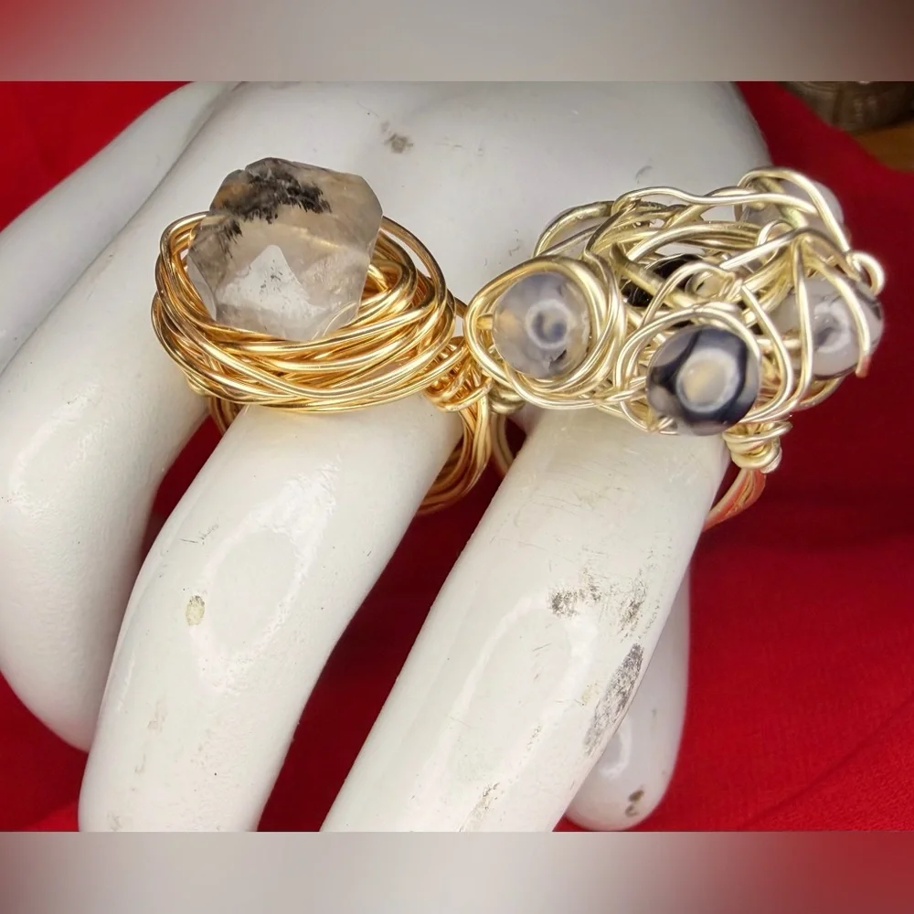 Wire Wrapped Artisan Rings size 6 lot of two handmade